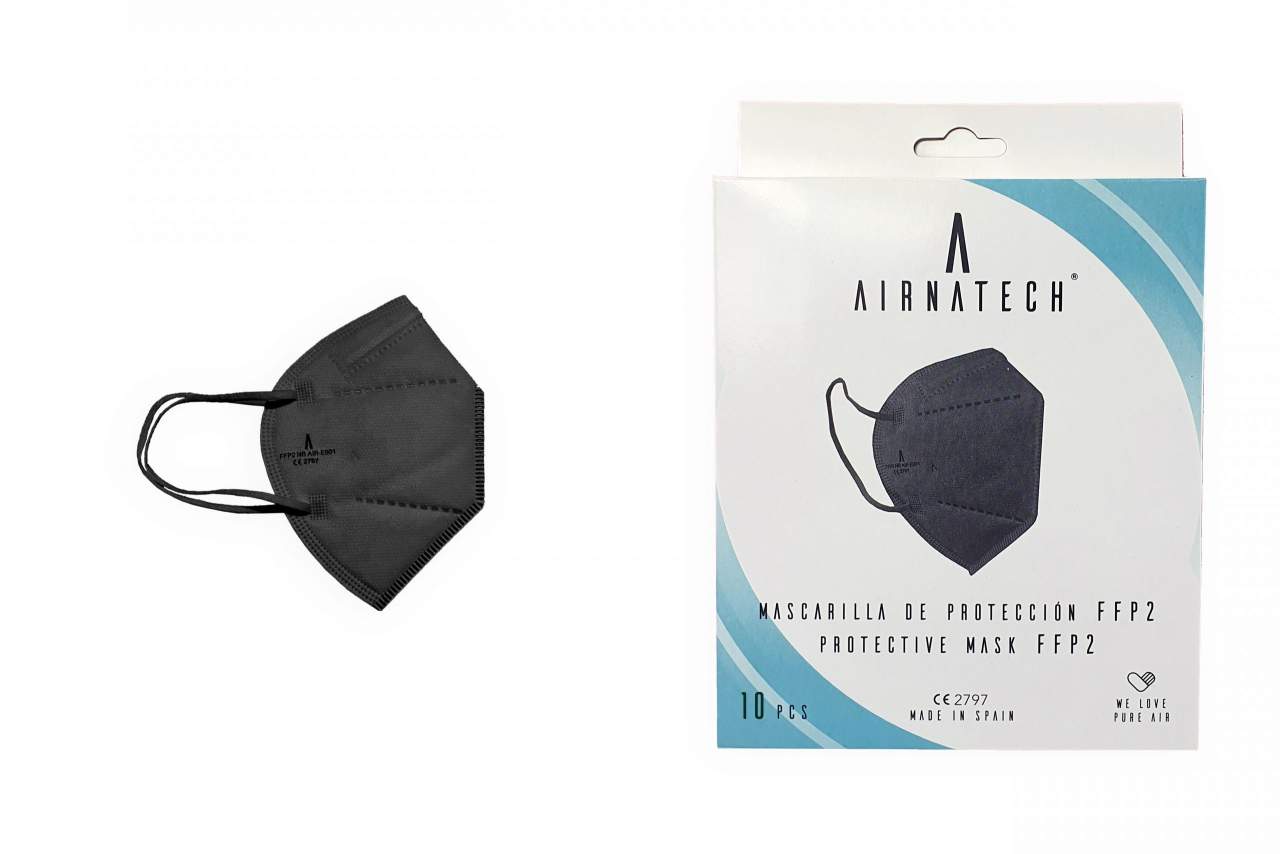 Mascarillas FFP2 negras y mascarilla antiviral de Airnatech